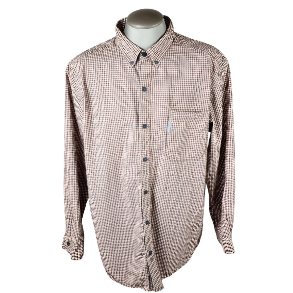 Columbia Plaid Button Front Shirt Cotton Orange Black Cream Size XXL
